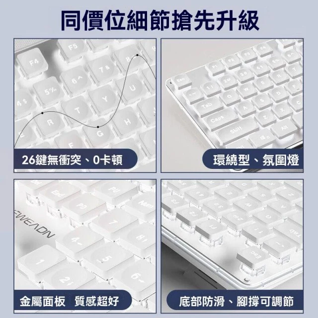 前行者GX710 中文注音有線鍵盤白色背光靜音超薄多種燈效水滴鍵帽簡約