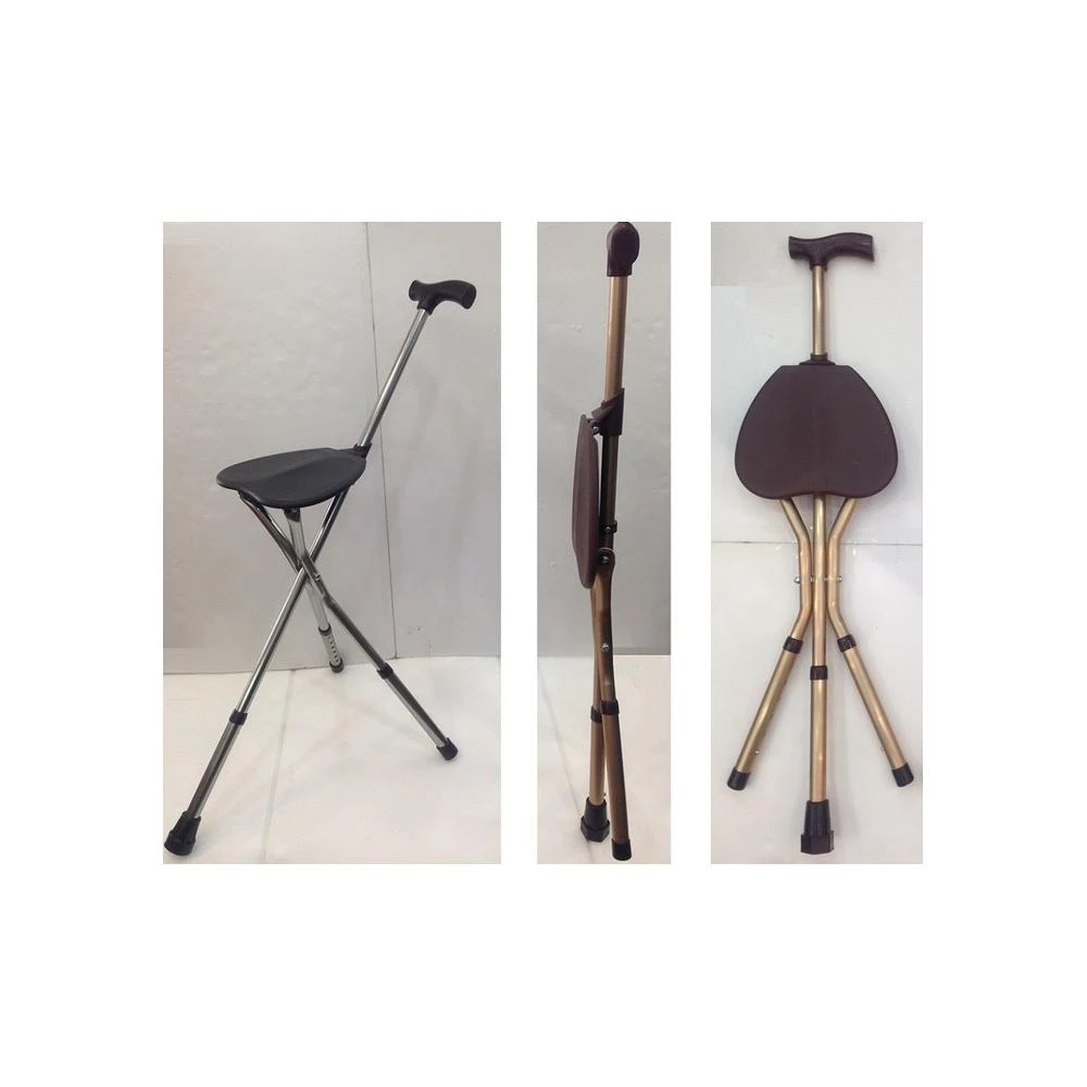 防滑握把 六段高度調整 手杖椅 拐杖椅 (銀灰/香檳金)