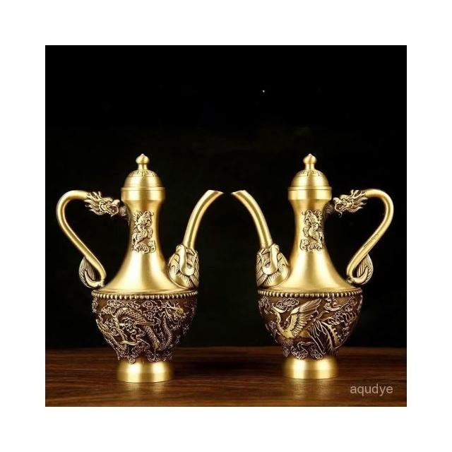 銅酒壺銅酒杯龍鳳銅茶壺家用供佛拜神酒純銅茶壺酒壺水壺敬水壺淨水壺僊