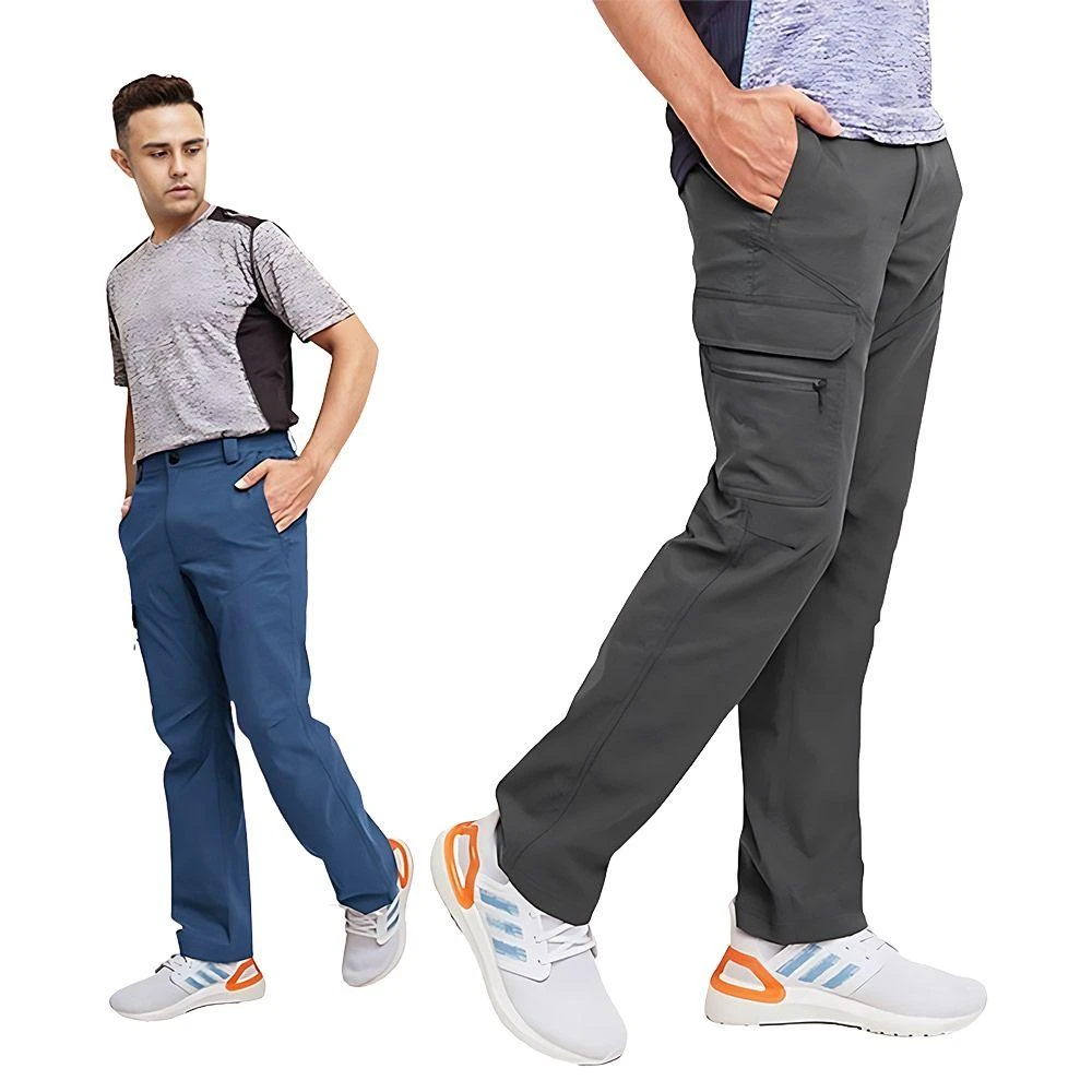 【戶外趣】超值二件組-男款耐磨彈性 防曬防潑水 速乾 9大口袋 商務休閒長褲 (HPM001S 深灰/灰藍)