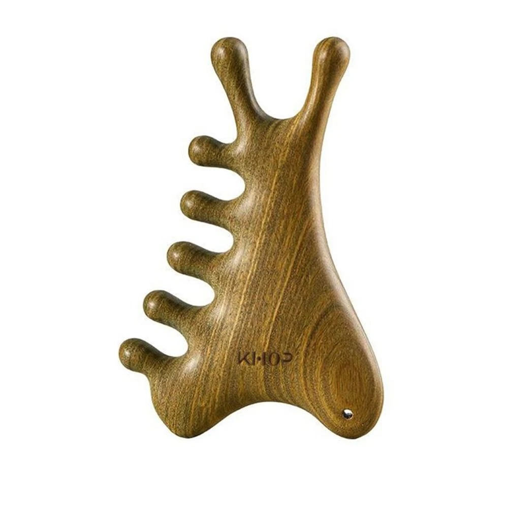 台灣現貨 原木梳 按摩梳 四合一多功能綠檀木梳 經絡梳 刮痧梳 臉部 肩頸 頭部