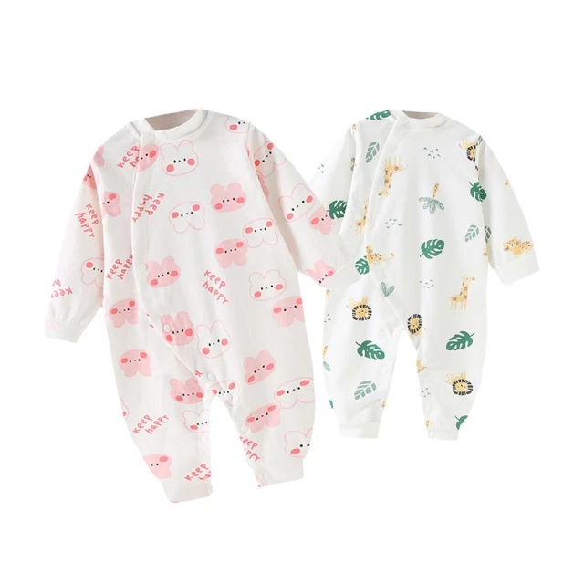 【JoyBaby】斜開扣 長袖包屁衣 100%純棉分腿睡衣(新生兒連身衣 爬服 嬰兒服)