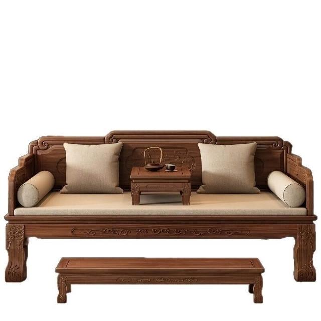 小戶型新中式實木羅漢床沙發貴妃榻茶幾組合仿古禅意老榆木床榻