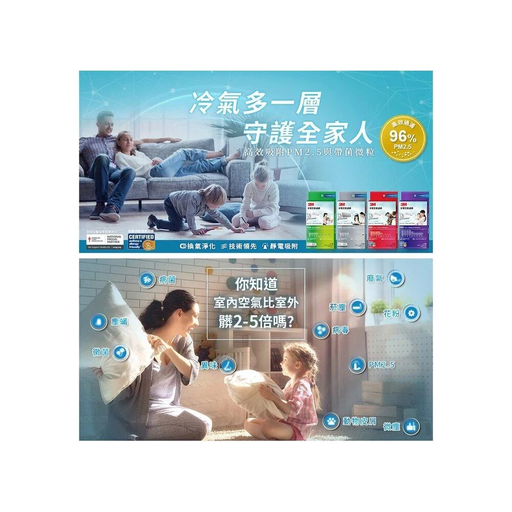【3M】3M 有效過濾PM2.5靜電空氣濾網 冷氣靜電濾網：專業級高效級清新級淨化級
