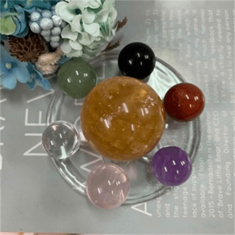 千奇國際精品天然水晶球七星盤七星陣附壓克力底盤(黃冰晶 白水晶 黑曜 粉水晶 紫水晶 東陵玉 紅瑪瑙)