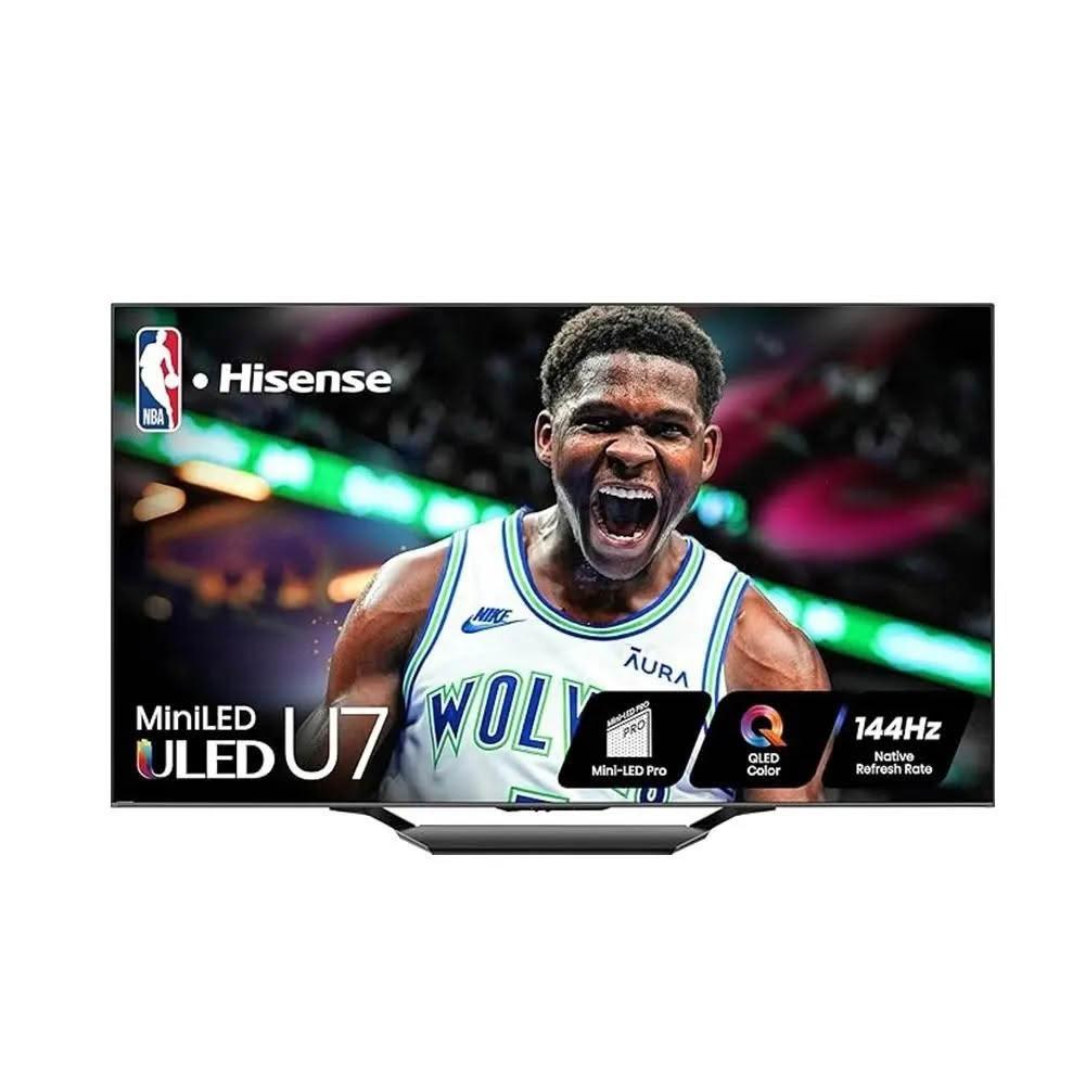 Hisense海信 65U7N 65吋 4K UHD 解析度電視，搭載 144Hz 倍頻技術，提供流暢畫質與杜比數位音效喇叭（10W*2+20W），支援 4 組 HDMI 與 2 組 USB 插槽，中文選單操作簡易。中國原廠生產，2 年保固（需註冊），BSMI 認證 R36786，含桌上型基本安裝服務，適閤家庭娛樂首選。