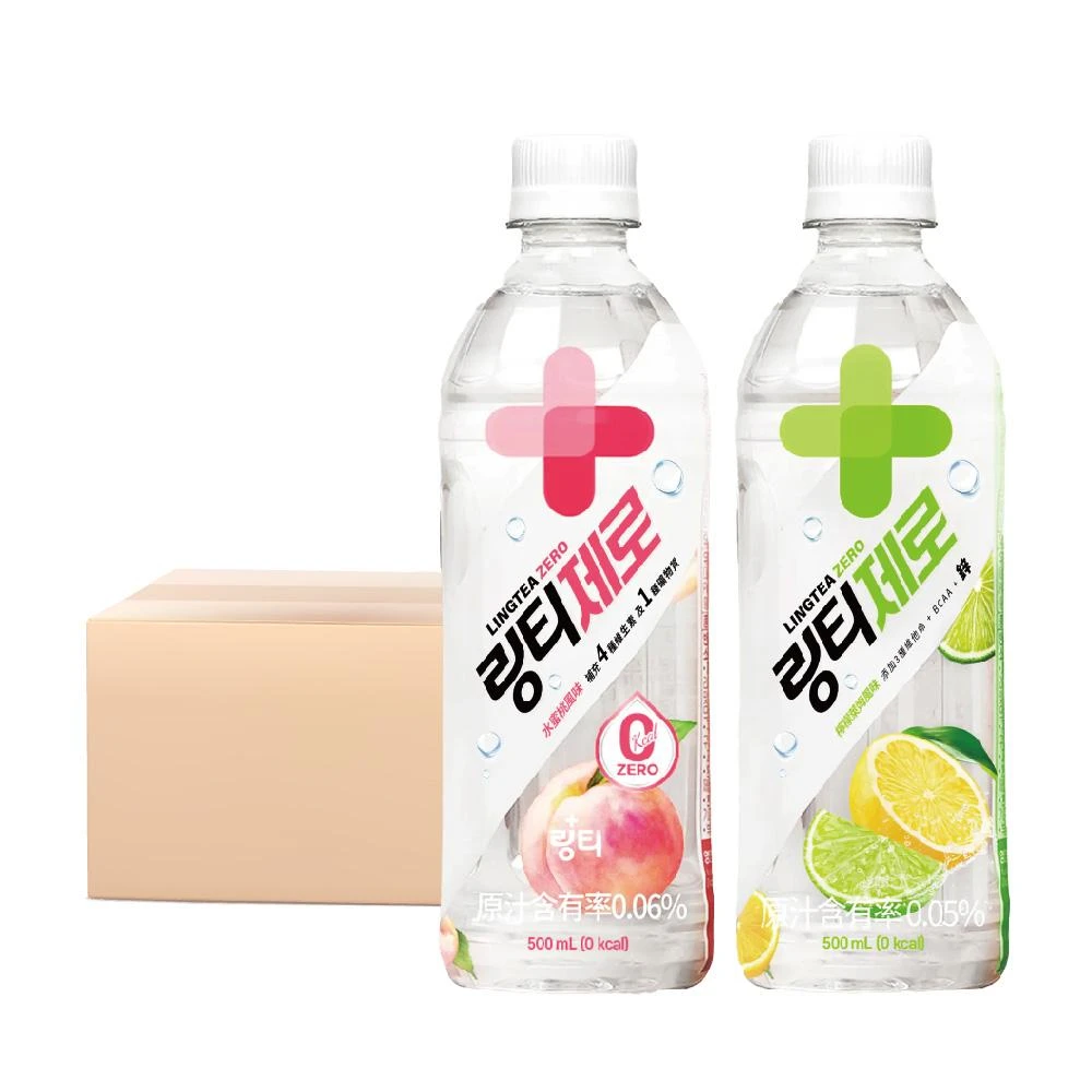 即期品 買一送一 韓國LINGTEA 輕盈零卡機能飲 500mlx24入/箱 (檸檬萊姆/水蜜桃,效期:2026.03)