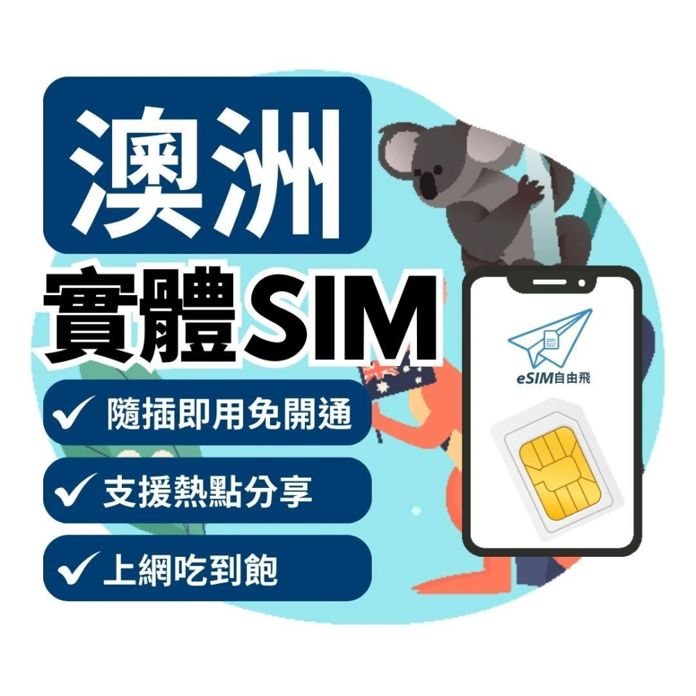 【eSIM Fly】澳洲 實體SIM卡｜免開通 即插即用 5G 雪梨 布里斯本 墨爾本 網卡 上網 sim卡