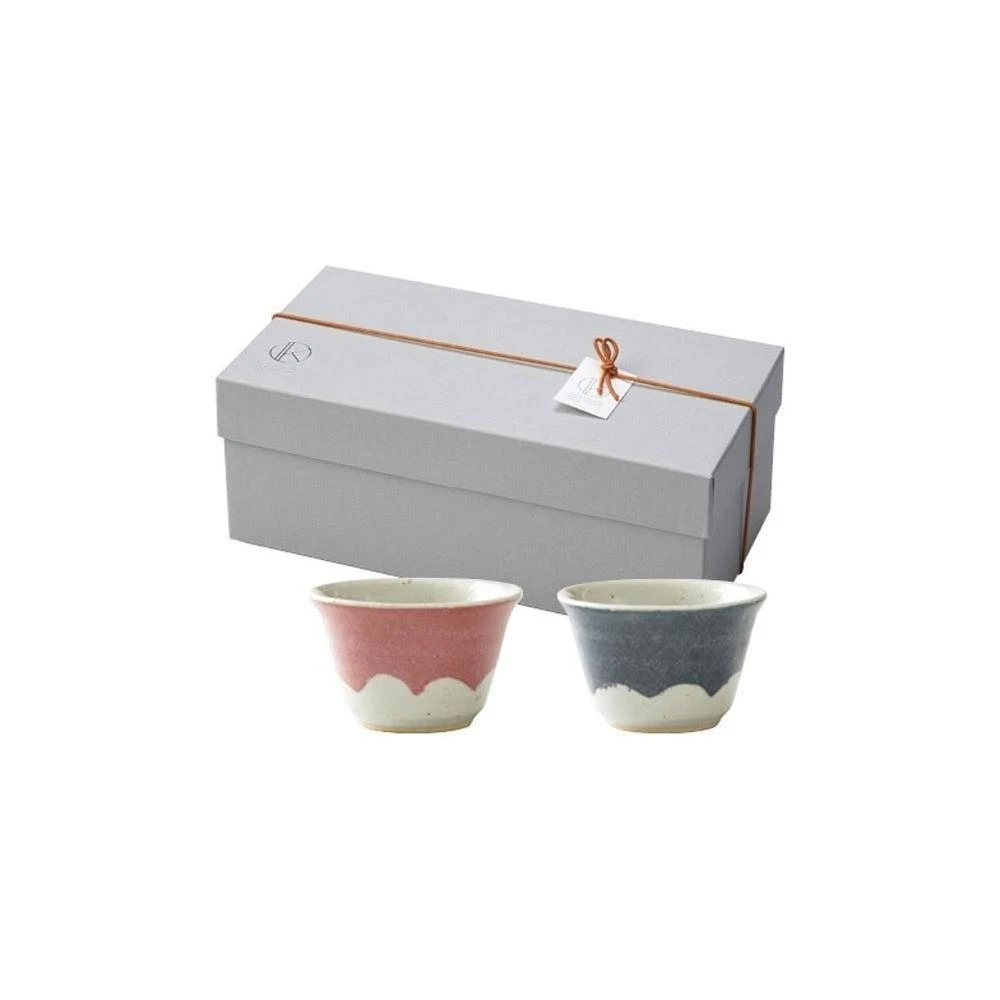 【美濃燒】日本製 美濃燒 富士山對杯禮盒 陶杯 茶杯 青富士赤富士 夫妻碗 對杯/情人杯/結婚新居賀禮