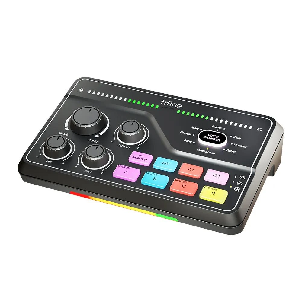 【FIFINE】SC8 RGB 音訊混音器 USB直播聲卡