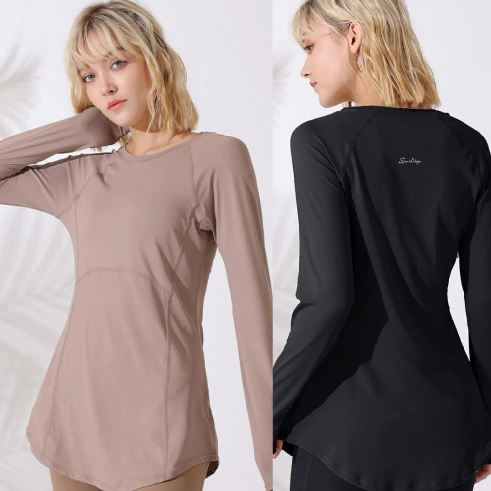 【FT SHOP】長版修身長袖上衣  長版設計 可遮臀部 修飾顯瘦 瑜伽 健身 有氧運動上衣 運動長袖 瑜珈上衣