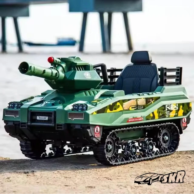 【聰明媽咪】小勇士 12V雙驅 坦克戰車兒童電動車-軍綠 (DLS-X6｜兒童汽車｜玩具電動車｜坦克兒童電動車)