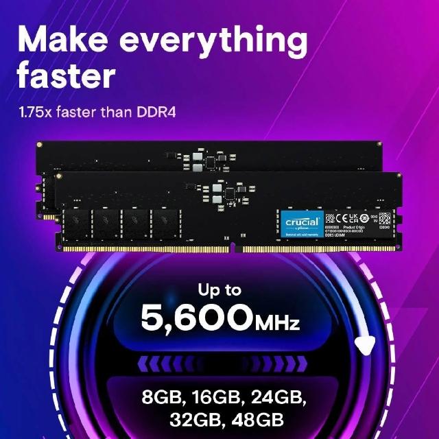 Crucial 美光】DDR5 5600 64GB(32GBx2) 桌上型記憶體(CT2K32G56C46U5)