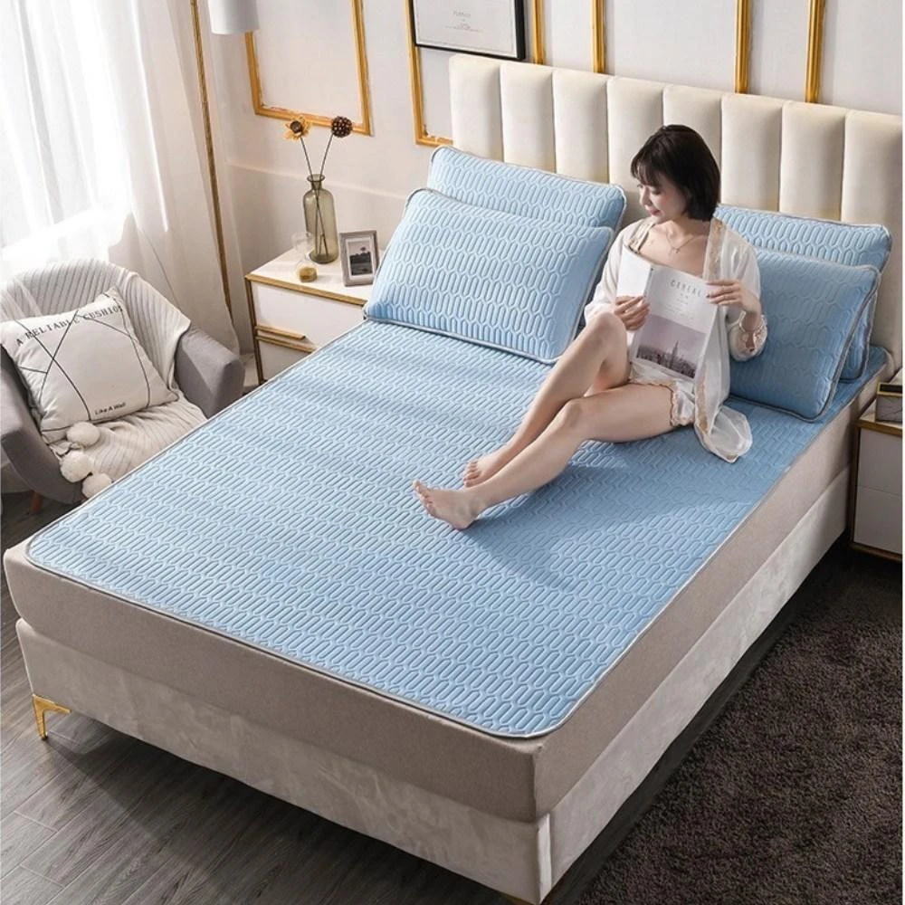 【不賴床】買一送一 可水洗冰絲乳膠涼蓆 送枕套  素色 竹蓆 乳膠 涼墊