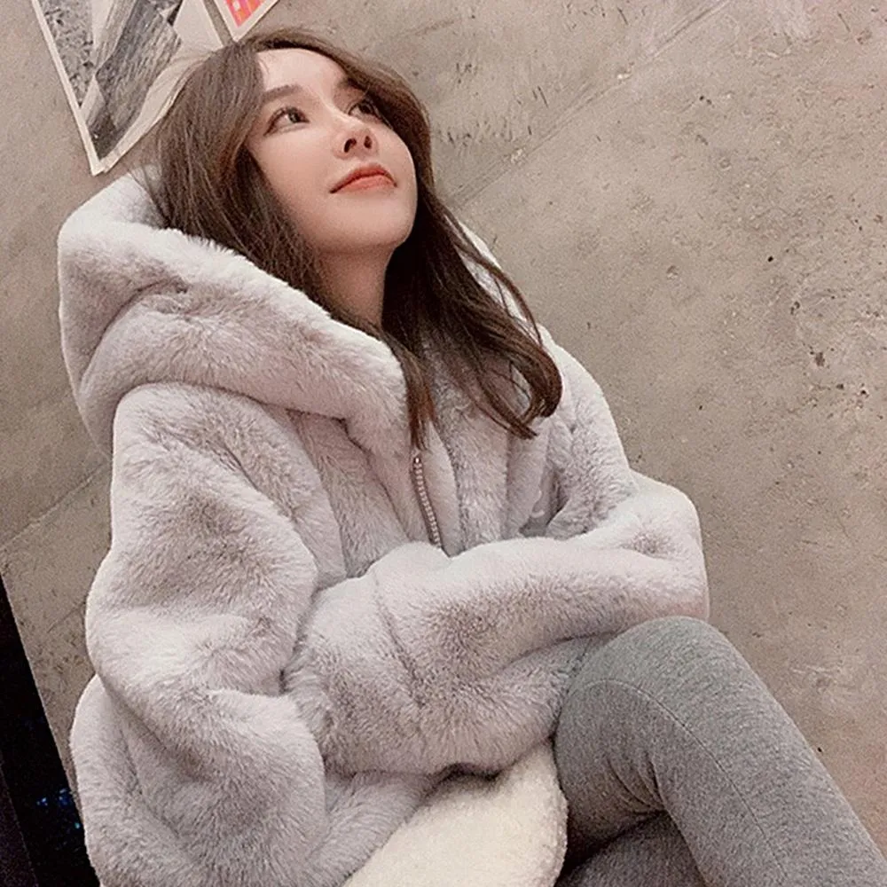 【D.studio】韓國版寬鬆加厚毛毛外套 厚外套 天女裝 衣服 保暖外套 針織外套 冬天外套 長袖上衣 連帽外套【J157】