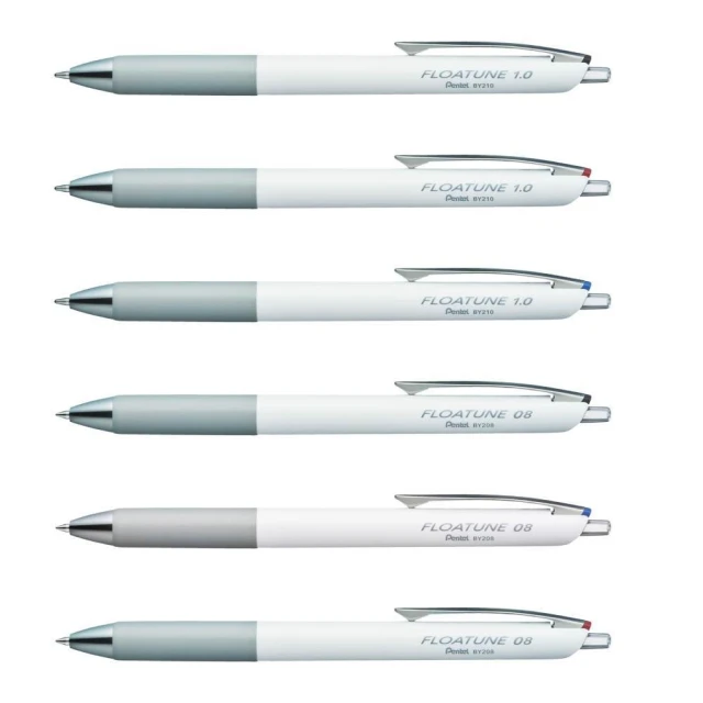 【Pentel 飛龍】FLOATUNE 0.8 1.0 按壓輕滑鋼珠筆 水性 按壓式 白桿 BY2 文具賞