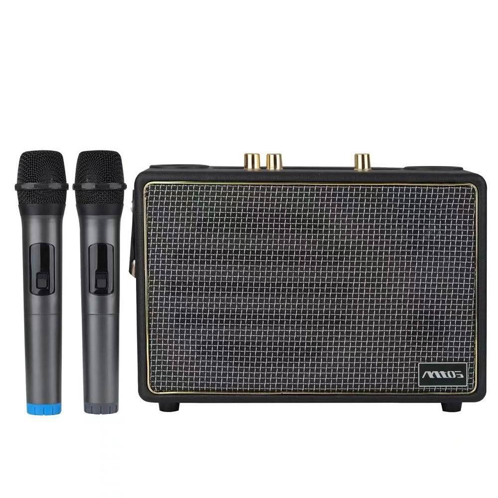 Mtos 美迪奧斯 K97 黑色組合式音響，支援藍芽、USB 及 SD 卡播放，尺寸 29.8x15x21cm，重量 2.78kg，附無線麥克風 x2，適閤家庭 KTV 娛樂。產地中國，1 年保固，NCC CCAP23LP1710T4 及 BSMI R56152 認證，完美提升居家音樂體驗。