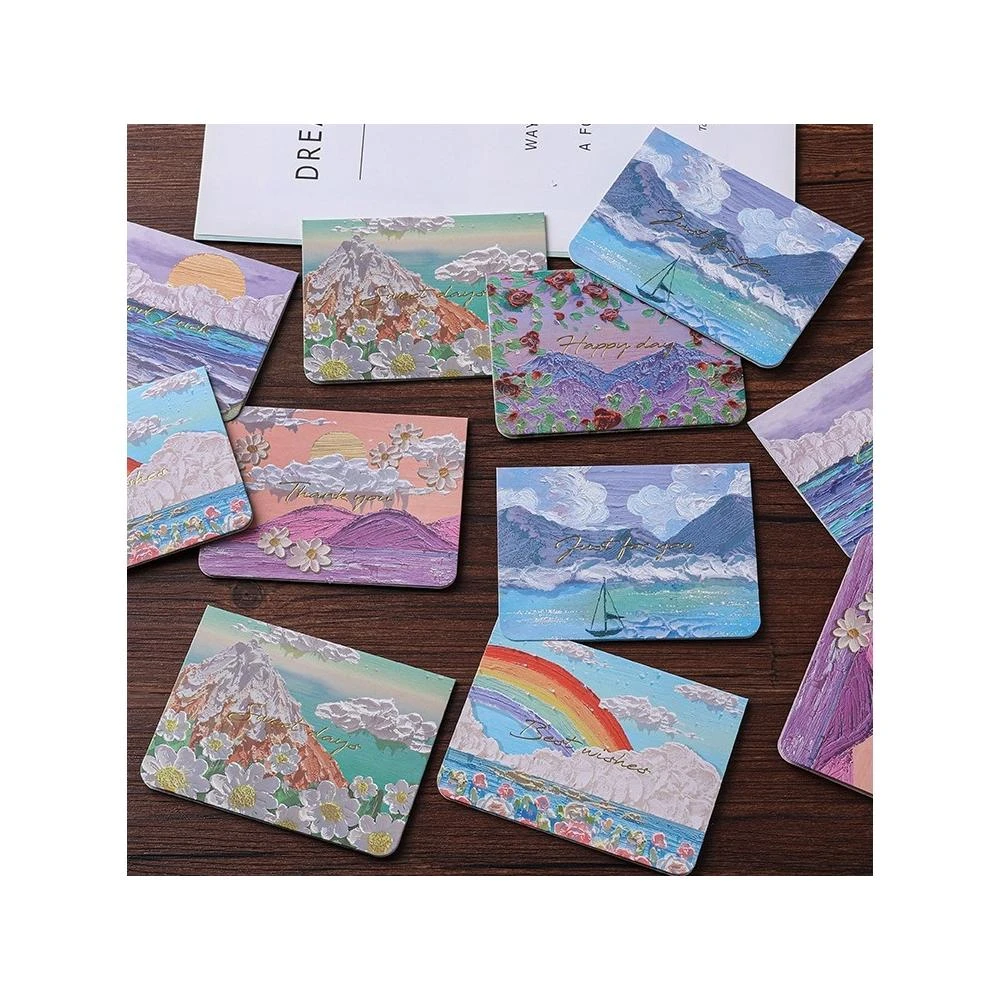 【職日生】萬用賀卡6入套組(手寫卡片 感謝卡 生日卡片 萬用小卡 情人卡片 告白卡片 油畫 韓系 格子 生日禮物)