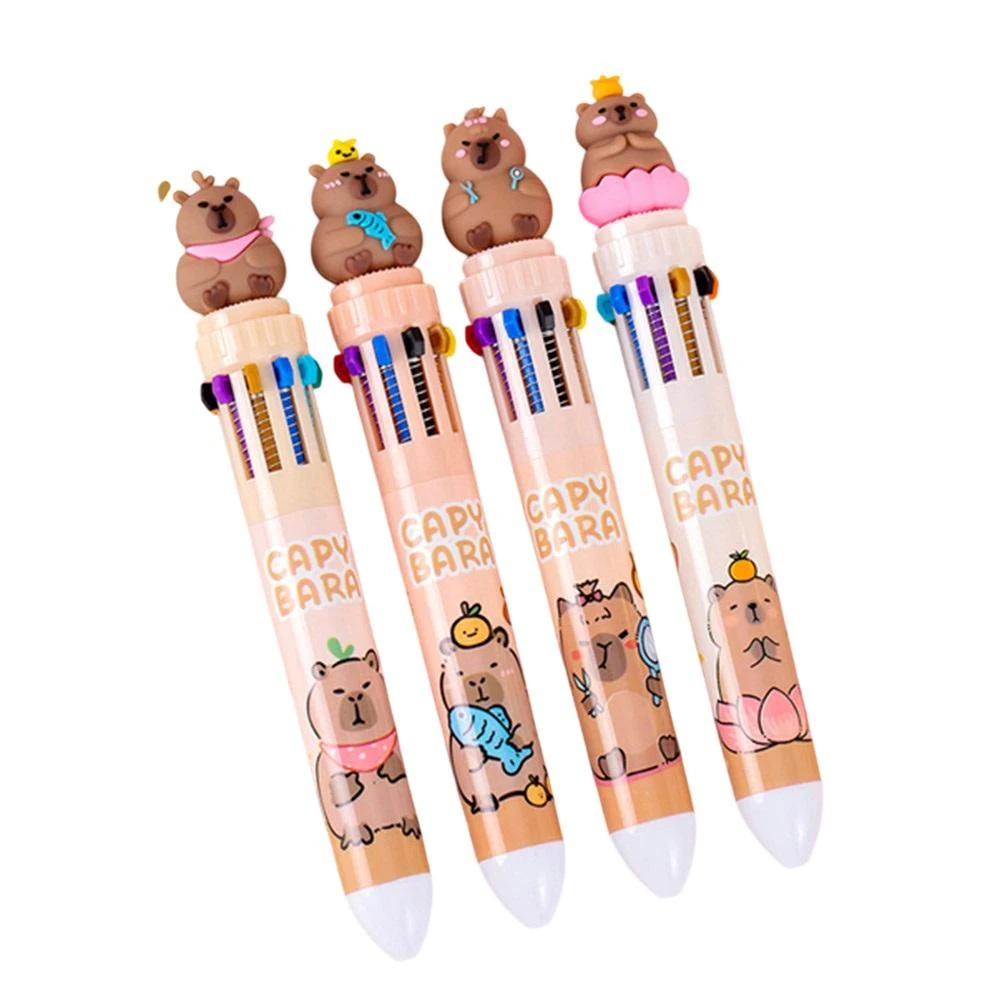 卡皮巴拉十色圓珠筆  (卡皮巴拉圓珠筆 十色原子筆 按壓式中性筆 學生文具 卡通造型筆 按動筆 生日禮物 獎勵 禮物)