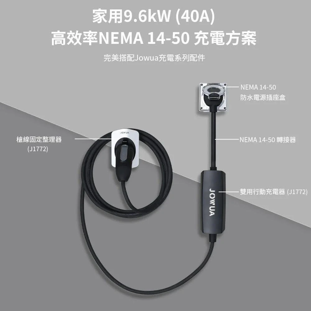 【JOWUA】J1772(CCS1)雙用行動充電器+NEMA 14-50轉接器 家裡+外出雙用