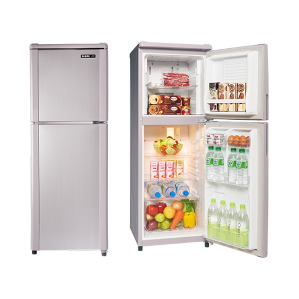 SAMPO 聲寶 140公升一級能效定頻冰箱 SR-C14Q Y9,採用奈米銀雙邊夾框設計,具備無霜冷凍功能,右開門設計,容量適中,適閤家庭使用。寬度66公分,節能省電,提供保固服務,是現代家庭的理想選擇。 SAMPO聲寶 SR-C14Q