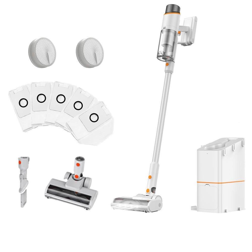 JONR VC10 Pro 無線直立式吸塵器，採用白色系設計，輕巧7.3kg重量，尺寸30x84x40cm，適合臺灣家庭使用。2.5L大容量可洗式集塵筒，輕鬆清掃地板、地毯，配備二合一吸頭及地板/地毯兩用地刷，110V電壓，中國製造，享1年保固及BSMI認證（R3E785）。強力吸塵無線自由，高效除塵神器，提升居家清潔效率！