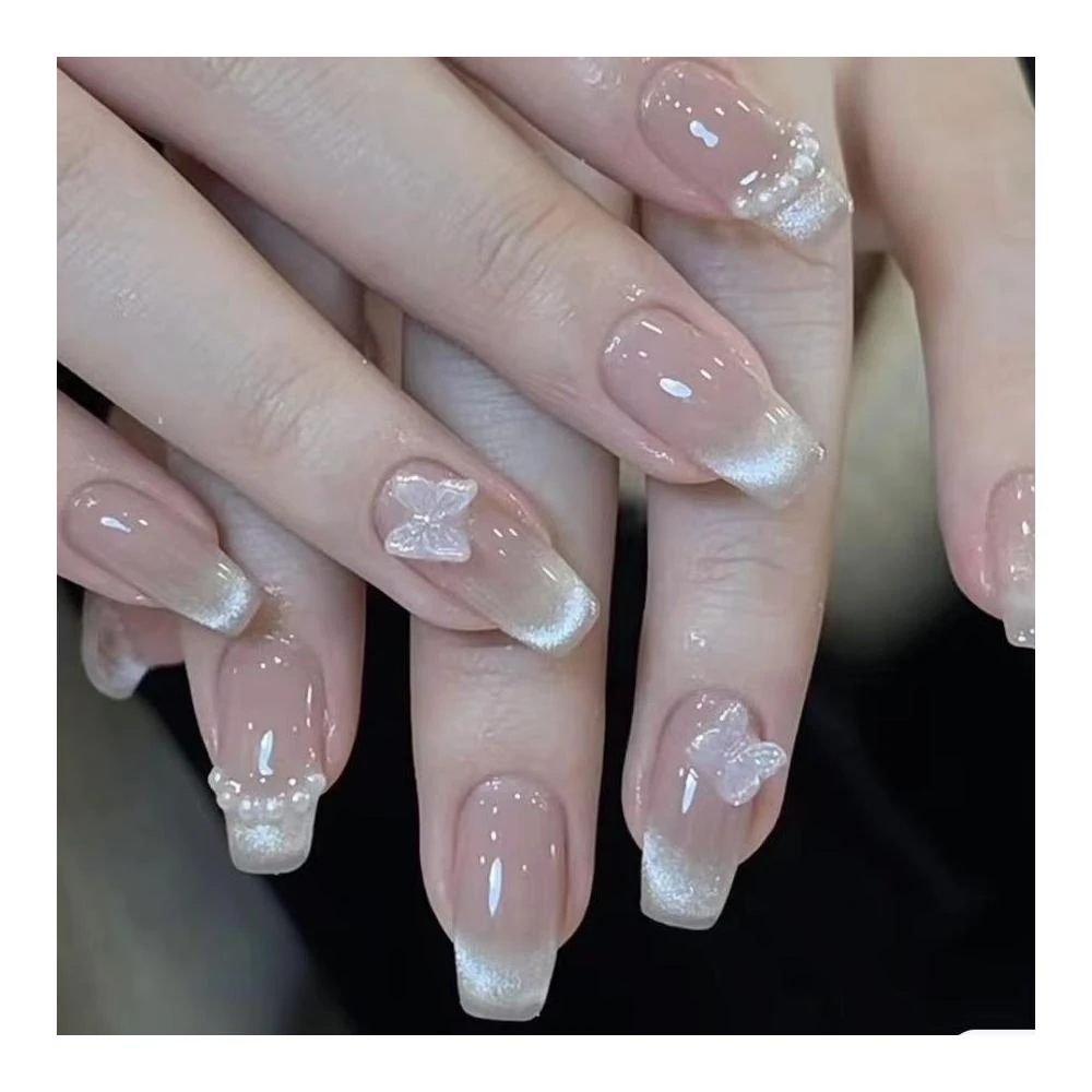 甲片純手工美甲穿戴甲短T貓眼蝴蝶可拆卸指甲貼片美甲貼片韓版美甲片穿戴甲經典優雅簡約法式指甲貼片時尚潮流穿戴甲片無痕指甲片