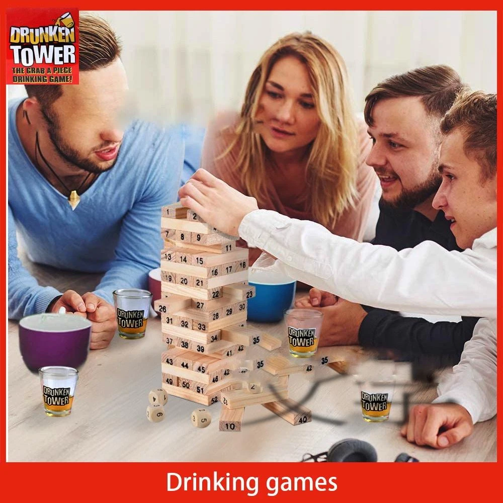 【巨路生活】drunken tower積木益智遊戲 疊疊樂酒杯套裝 桌遊木質 喝酒互動遊戲-60pcs