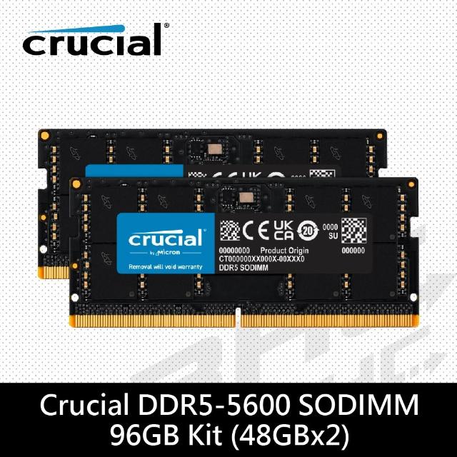 Crucial 美光】DDR5 5600 96GB(48GB x2筆電記憶體CT2K48G56C46S5)