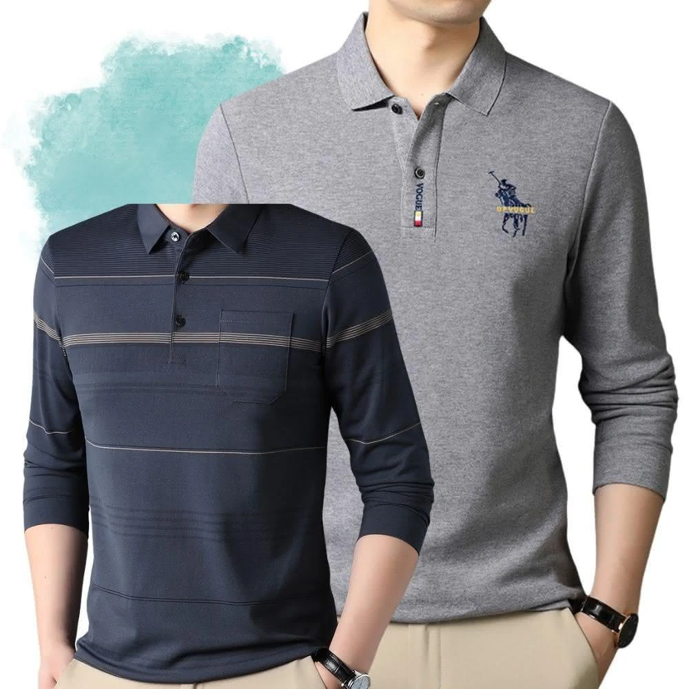 【J.Malo】冬季簡約風長袖 POLO 衫｜精緻刺繡・舒適棉質・男款翻領上衣・台灣現貨・商務休閒男裝 POLO