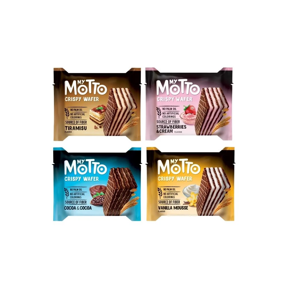 MY MOTTO 威化餅 30g(雙重巧克力夾心 香草風味牛奶夾心 提拉米蘇風味 歐風草莓 夾心餅 酥脆 夾心)