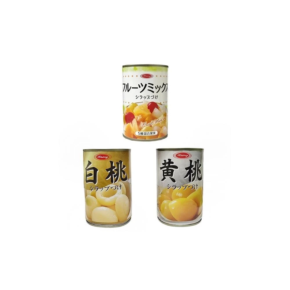 +爆買日本+ 朝日商事 Rising 白桃/黃桃/綜合水果罐頭 果肉 桃子 水蜜桃 即食罐頭 拜拜罐頭 日本進口