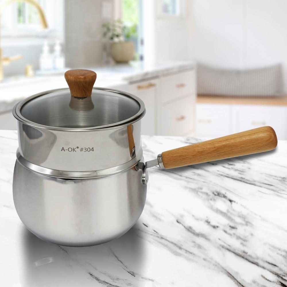 一品川流】A-OK 316不鏽鋼藍寶石片手鍋-18cm+304不鏽鋼蒸籠層