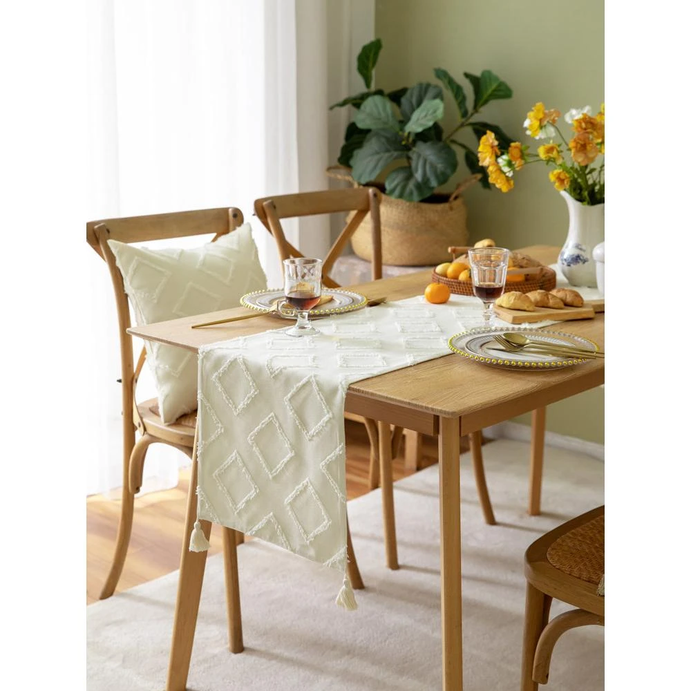 拾光良品 法式忌廉風剪花氛圍感輕奢高級感棉麻西餐桌玄關櫃鞋櫃桌旗