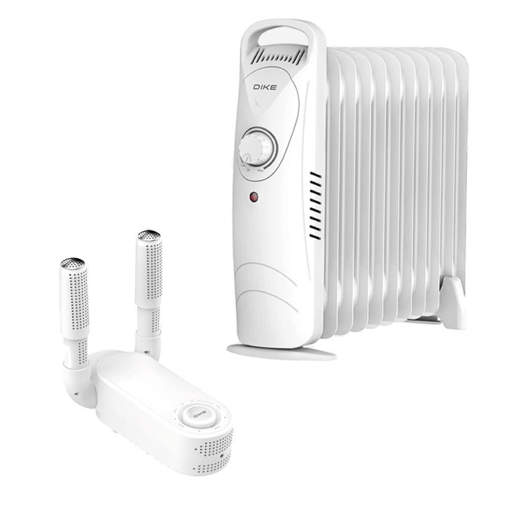 【DIKE】機械式油燈恆溫電暖器+活性碳恆溫定時紫外線烘鞋機 超值組 HLE600WT+HLE910WT