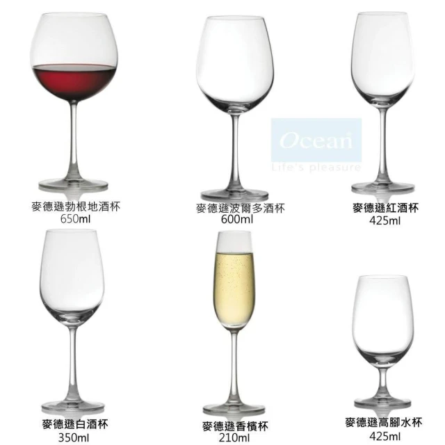 【Ocean】麥德遜系列任選/1入 紅酒杯 白酒杯 香檳杯 波爾多酒杯 勃根地酒杯 無鉛玻璃杯