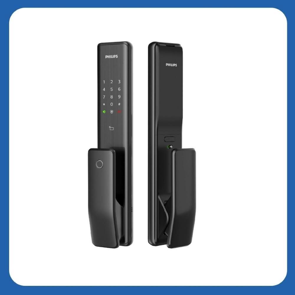 【Philips 飛利浦】ALPHA 五合一推拉式智能門鎖/電子鎖 曜石黑(指紋│卡片│密碼│鑰匙│WIFI/含安裝)