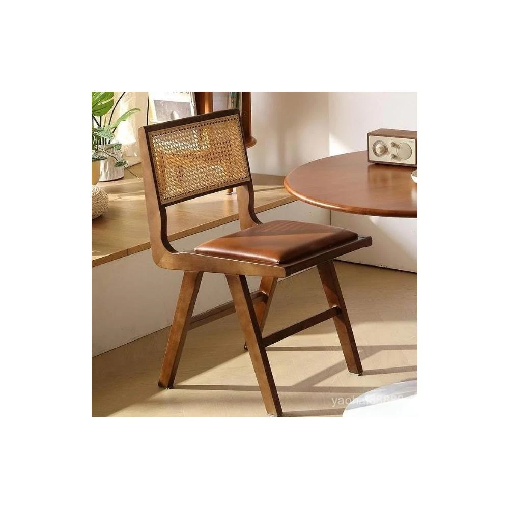 熱賣款/免運 北歐靠背椅子家用輕奢高級主臥藤編書房化妝凳中古黑實木餐桌椅子