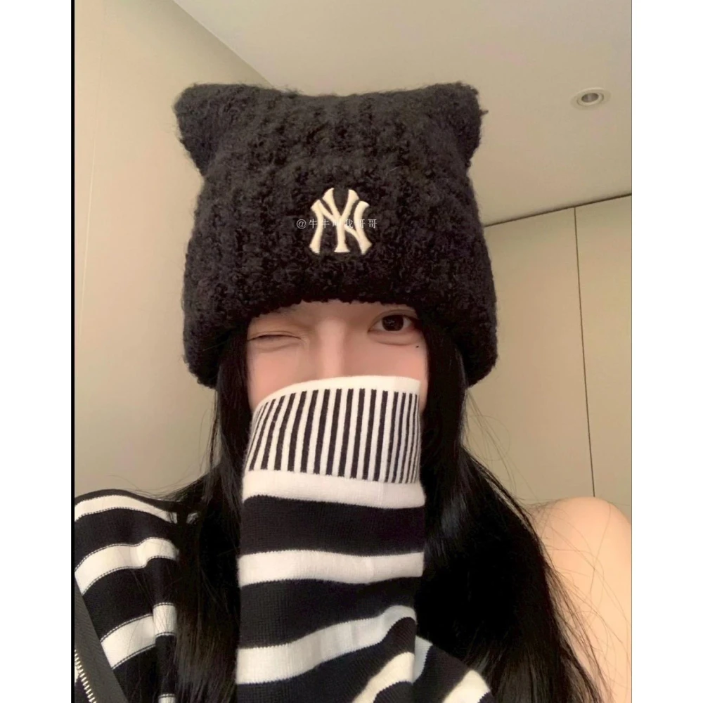 【MLB】MLB 貓耳毛帽 黑色
