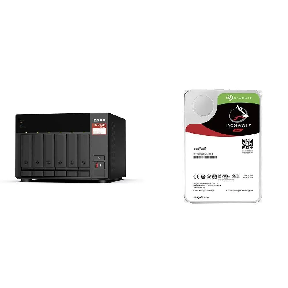 【QNAP 威聯通】〈自MO價〉TS-673A-8G NAS伺服器+Seagate 那嘶狼 12TB NAS硬碟(X2)