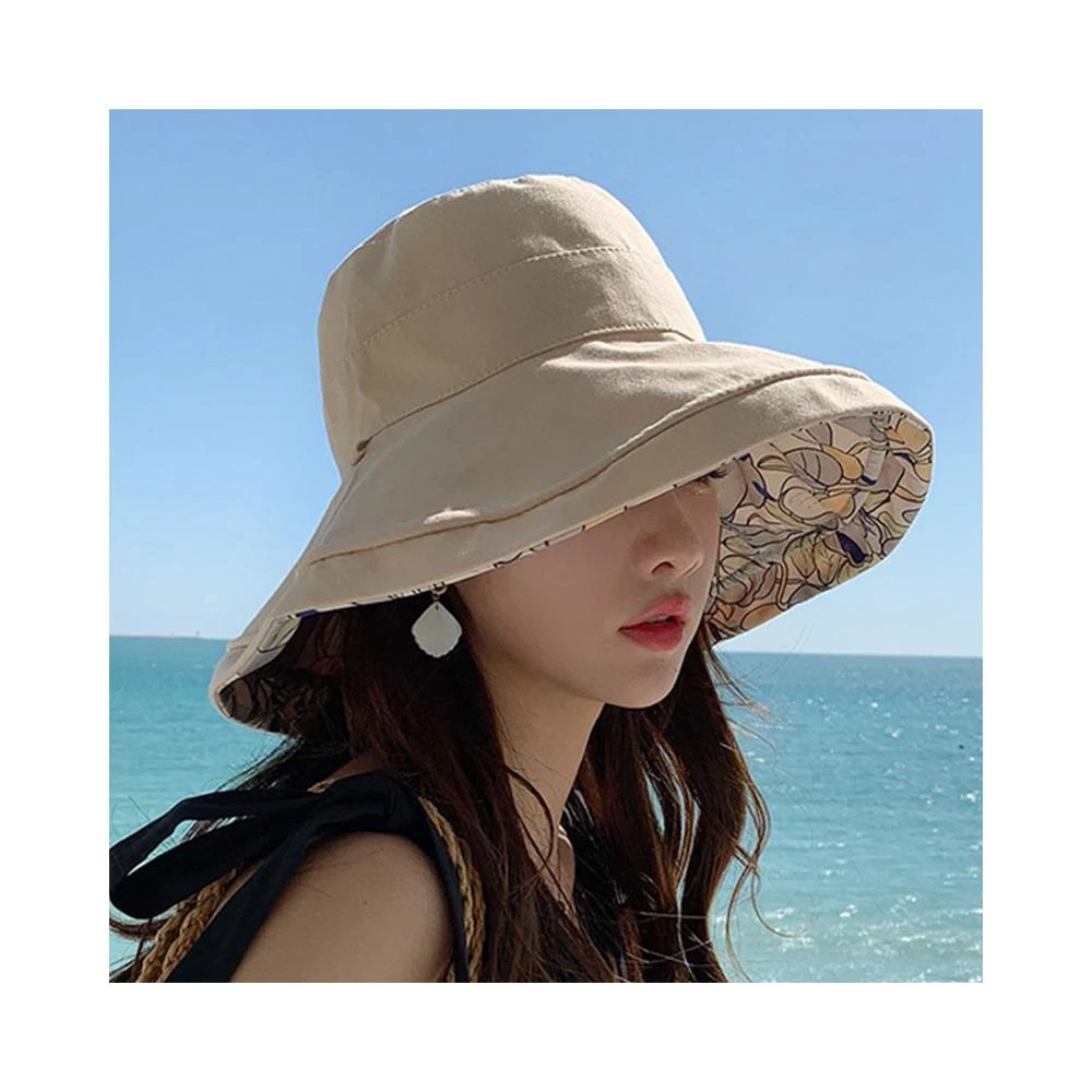 日系雙面戴花朵帽子女夏大沿遮臉棉麻漁夫帽遮陽防曬紫外線太陽帽