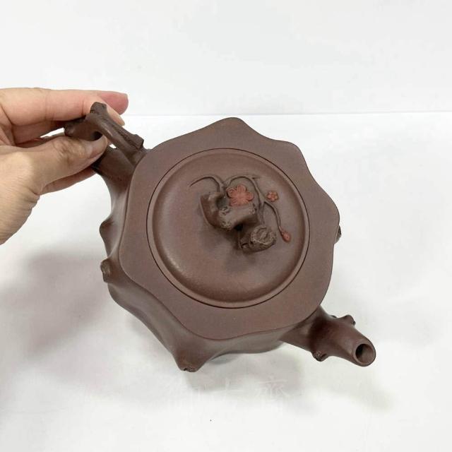 御古齋】中國宜興紫砂壺名師汪寅仙梅桩壺泡茶壺名家款手工拉胚撰刻壺有