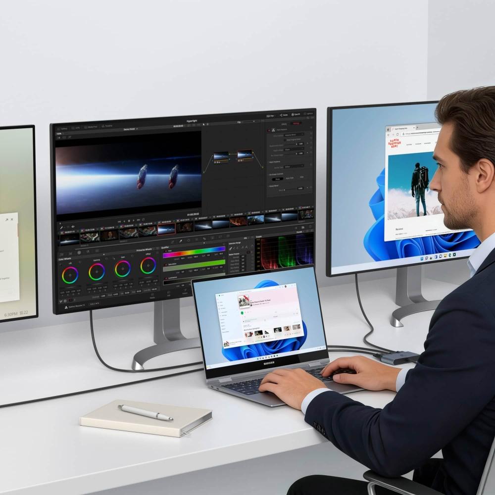 MOKiN 3合1 USB-C HUB 雙HDMI+VGA 4K多螢幕擴展轉接器 支持屏幕外接異屏顯示