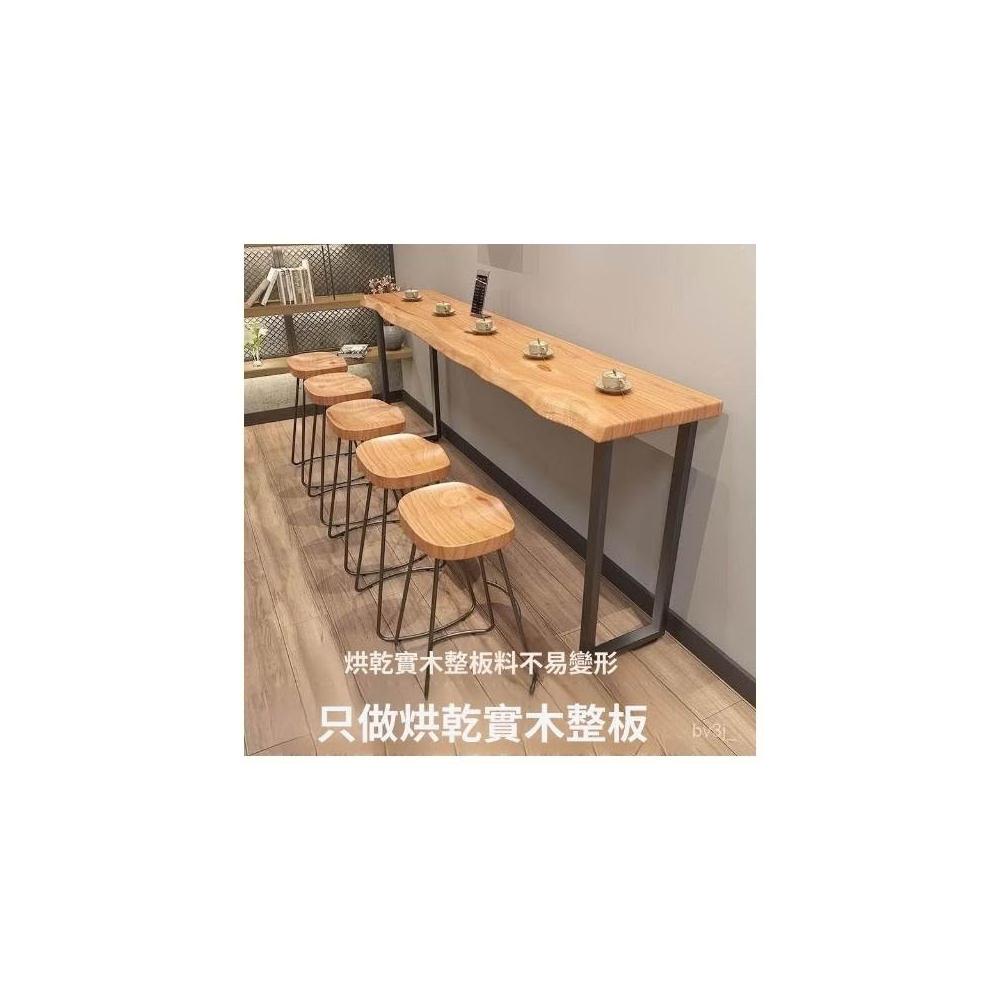 熱賣💕實木吧檯 靠牆桌子 美式鐵藝實木家用吧臺桌訂製 靠牆長條 復古高腳桌椅組閤 吧檯椅 邊桌 長桌