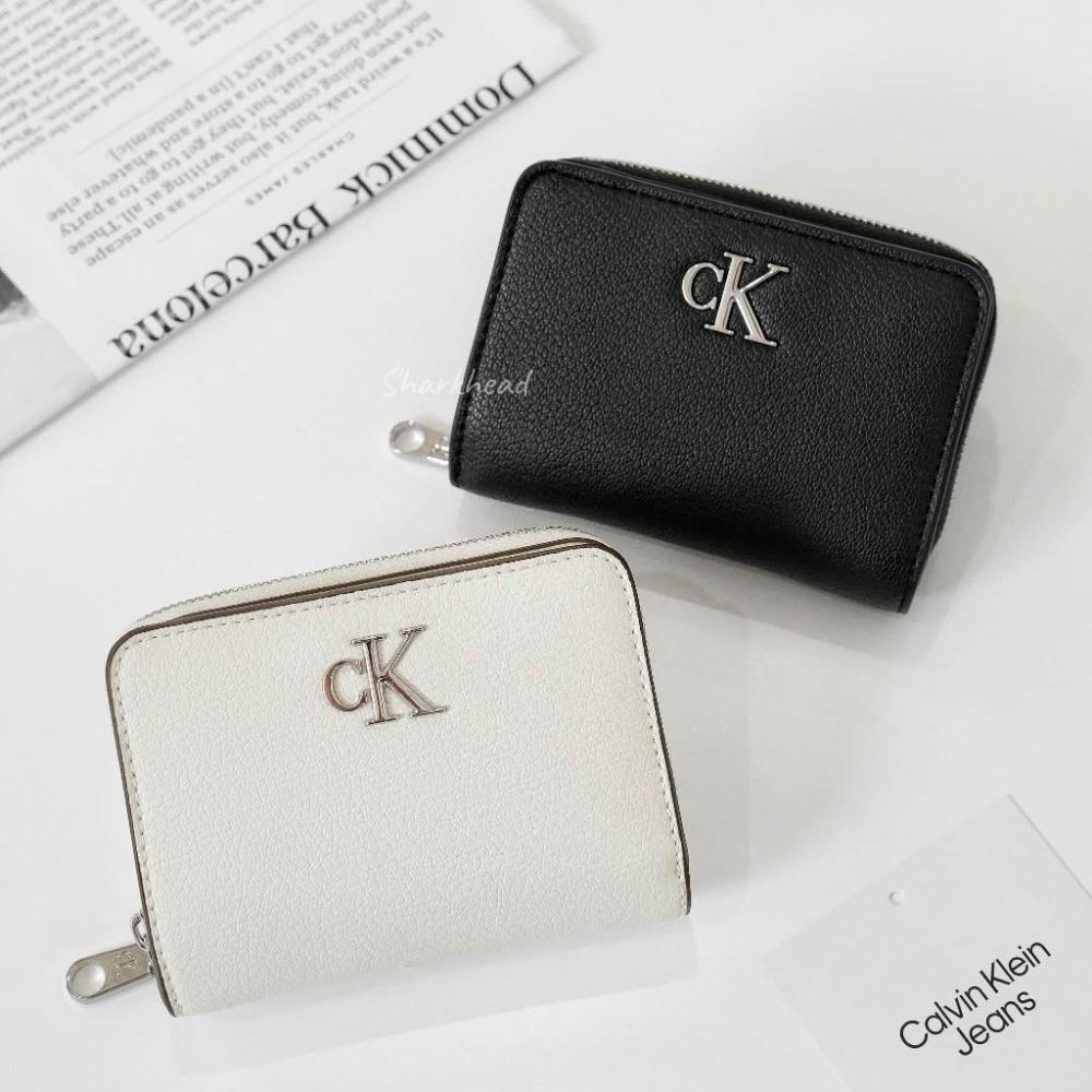 【CALVIN KLEIN】現貨 Calvin Klein 皮夾 黑色 米白 錢包 零錢包 皮革 短夾 CK 雙折短夾 拉鏈包