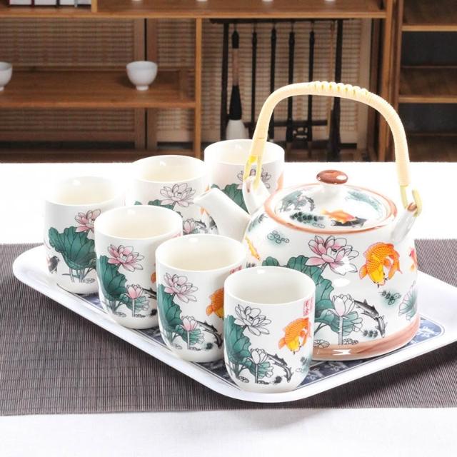 精緻茶具茶器大號提梁壺茶具套裝中老式陶瓷家用青花瓷泡茶壺茶杯托盤