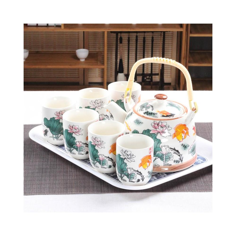 精緻茶具茶器大號提梁壺茶具套裝中老式陶瓷家用青花瓷泡茶壺茶杯托盤