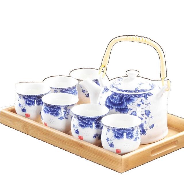 精緻茶具茶器大號提梁壺茶具套裝中老式陶瓷家用青花瓷泡茶壺茶杯托盤