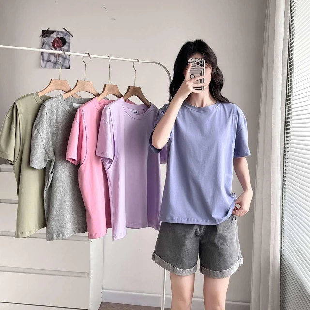 BABYSHARE時尚孕婦裝 素色全棉短袖孕婦哺乳衣 (哺乳衣 孕婦裝 短袖)
