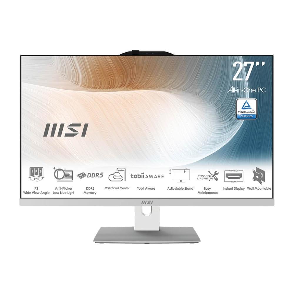  MSI 微星 Modern AM272P 1M-857TW-SP7 是一款高效能 27 吋 IPS FHD 一體型電腦，搭載 Intel Core 7 150U 處理器（1.8GHz 至 Turbo 5.4GHz）、32GB DDR5-4800 記憶體（16GB+16GB 可擴充至 64GB）、3TB SSD 儲存空間（2TB+1TB），內建 Intel Graphics 顯示晶片與 2x 2.5W 喇叭，支援 Wi-Fi 6 無線網路及多組 USB 3.2 Type-C/A 連線埠，前後 HDMI 輸出。預載 Windows 11 Home 系統，適合辦公、學習與娛樂使用，輕薄白設計僅 7.62kg，三年保固，高效省電 120W 電源。 